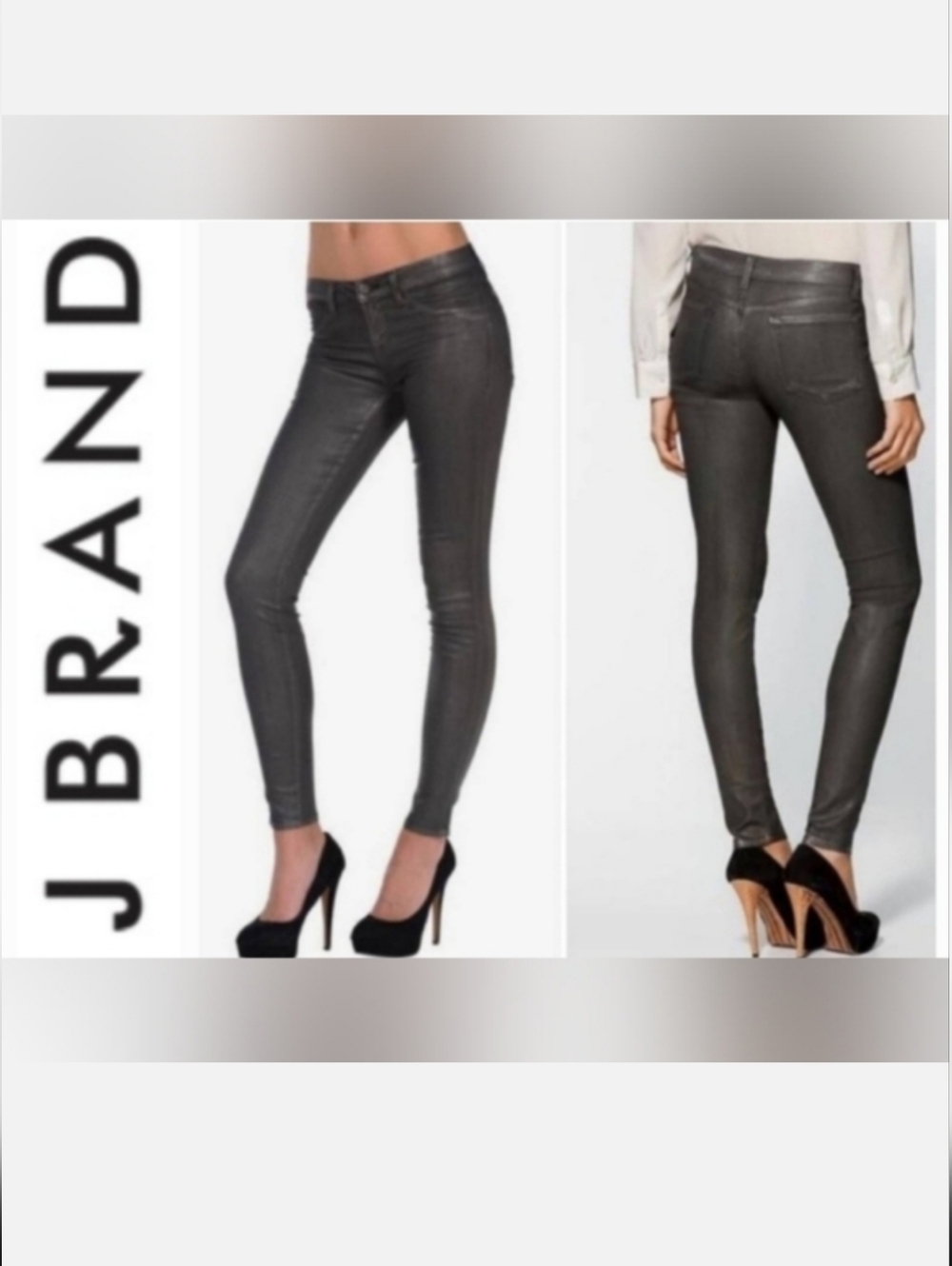 J Brand Wax Coated Jeans Skinny Stretch Gray Fog Sz 27